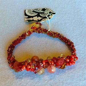 FINAL SALE PRICE CL Designs Crocheted Beaded Orange/Gold Bracelet